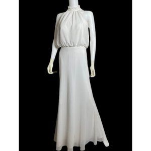 TULLE & CHANTILLY Halter Full Length Tulle Bridesmaid Wedding Gown White Size 4